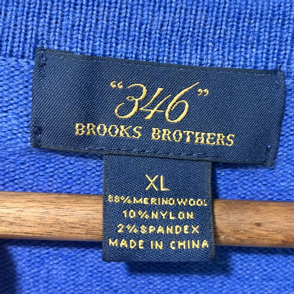 Brooks Brothers 346 Mens XL Blue Merino Wool Blend V-Neck Sweater Long Sleeve - Picture 3 of 3